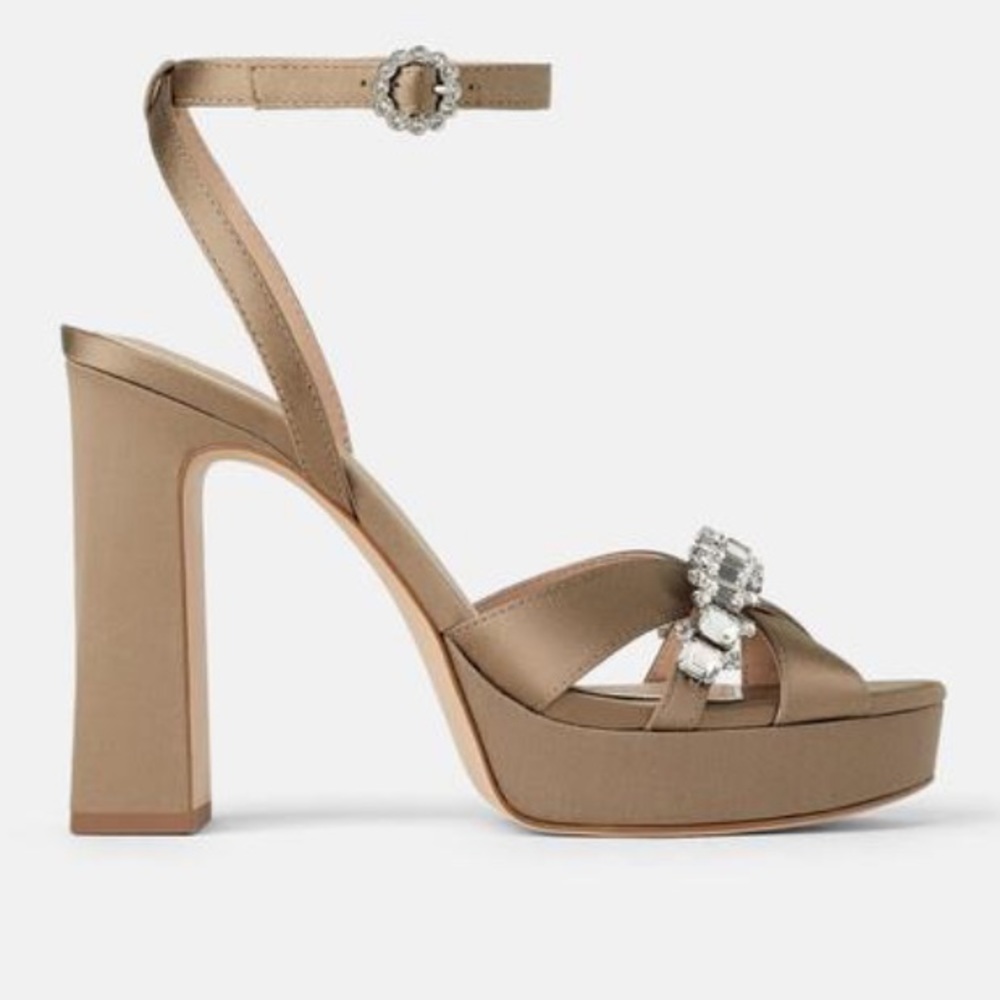 Zara taupe jewelled satin sandals